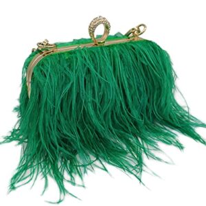 qeburi komii women fluffy ostrich feather evening dress clutch bag purse shoulder bag (green)
