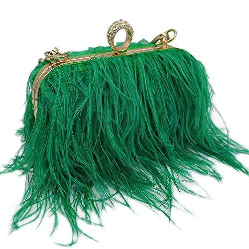 QEBURI Komii Women Fluffy Ostrich Feather Evening Dress Clutch Bag Purse Shoulder Bag (Green)