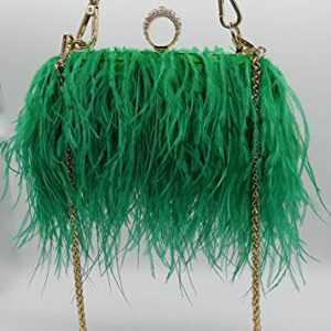 QEBURI Komii Women Fluffy Ostrich Feather Evening Dress Clutch Bag Purse Shoulder Bag (Green)