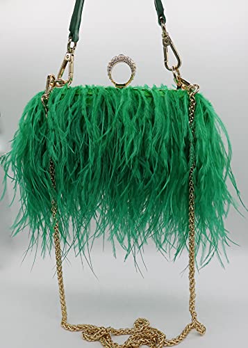 QEBURI Komii Women Fluffy Ostrich Feather Evening Dress Clutch Bag Purse Shoulder Bag (Green)