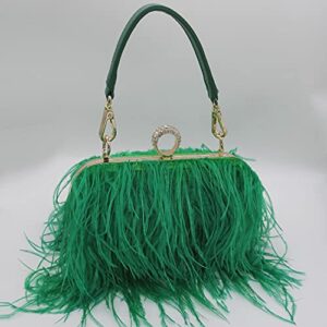 QEBURI Komii Women Fluffy Ostrich Feather Evening Dress Clutch Bag Purse Shoulder Bag (Green)