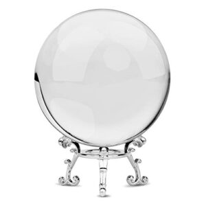 merrynine 80mm/3.15″ photograph k9 crystal ball with stylish metallic stand and microfiber pouch, decorative and photography accessory (transparent)