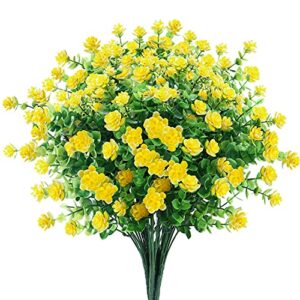 GREENRAIN 6 Bundles Artificial Flowers Outdoor Fake Flowers for Decoration UV Resistant No Fade Faux Plastic Plants Garden Porch Window Box Décor (Yellow)