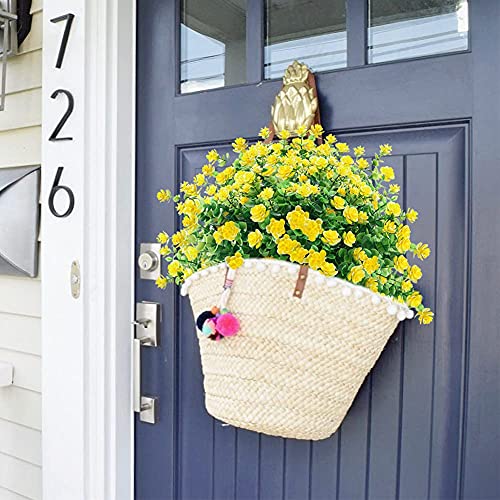 GREENRAIN 6 Bundles Artificial Flowers Outdoor Fake Flowers for Decoration UV Resistant No Fade Faux Plastic Plants Garden Porch Window Box Décor (Yellow)