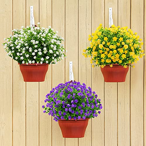 GREENRAIN 6 Bundles Artificial Flowers Outdoor Fake Flowers for Decoration UV Resistant No Fade Faux Plastic Plants Garden Porch Window Box Décor (Yellow)