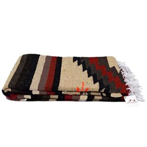 open road goods handwoven mexican diamond blanket, throw, or yoga bolster – southwestern style blanket – brown