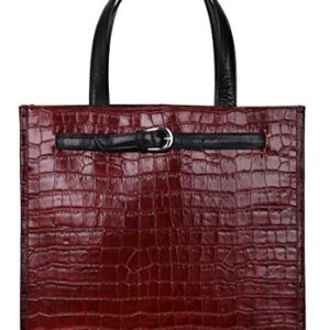 ANTONIO VALERIA Emma Dark Red Croco Print Premium Leather Top-Handle Tote for Women