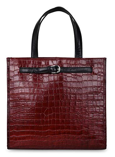 ANTONIO VALERIA Emma Dark Red Croco Print Premium Leather Top-Handle Tote for Women