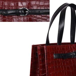 ANTONIO VALERIA Emma Dark Red Croco Print Premium Leather Top-Handle Tote for Women