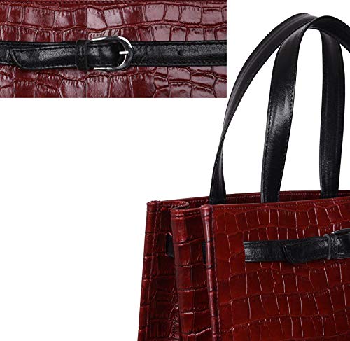 ANTONIO VALERIA Emma Dark Red Croco Print Premium Leather Top-Handle Tote for Women