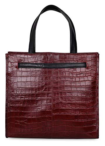 ANTONIO VALERIA Emma Dark Red Croco Print Premium Leather Top-Handle Tote for Women