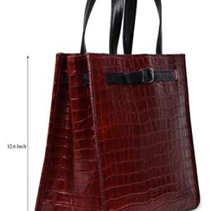 ANTONIO VALERIA Emma Dark Red Croco Print Premium Leather Top-Handle Tote for Women