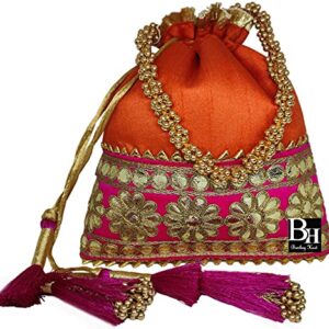 Bombay Haat Ethnic Indian Designer Silk Potli Bag Purse Evening Bag Clutch Purse for Wedding Party Cocktail Prom Gifting (Orange)