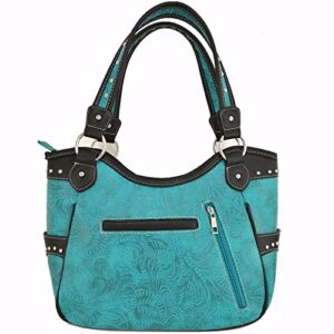 Western Rhinestone Cross Laser Cut Wings Tote Concealed Carry Purse Handbag Women Shoulder Bag Wallet Set (Turquoise Set)