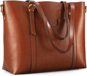 kattee genuine leather women tote bag soft handbags vintage shoulder purses fashion top handle bag large capacity(dark brown)