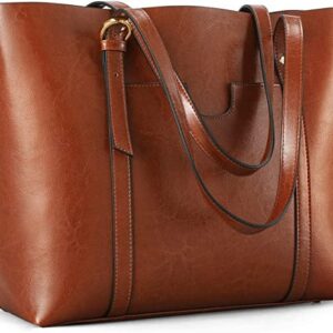 Kattee Genuine Leather Women Tote Bag Soft Handbags Vintage Shoulder Purses Fashion Top Handle Bag Large Capacity(Dark Brown)
