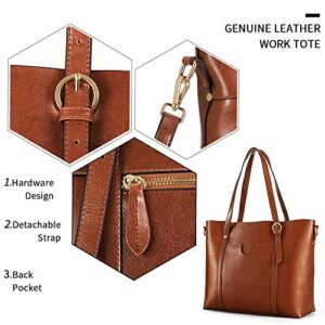 Kattee Genuine Leather Women Tote Bag Soft Handbags Vintage Shoulder Purses Fashion Top Handle Bag Large Capacity(Dark Brown)
