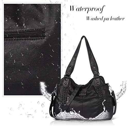 Angel Barcelo Roomy Fashion Hobo Womens Handbags Ladies Purse Satchel Shoulder Bags Tote Washed Leather Bag Black