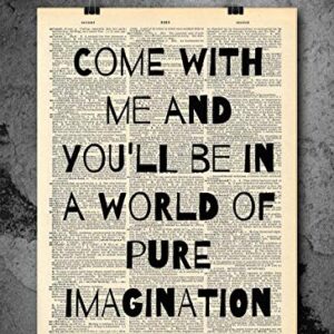 Willy Wonka - Come With Me Quote Art - Authentic Upcycled Dictionary Art Print - Home or Office Decor (D30)