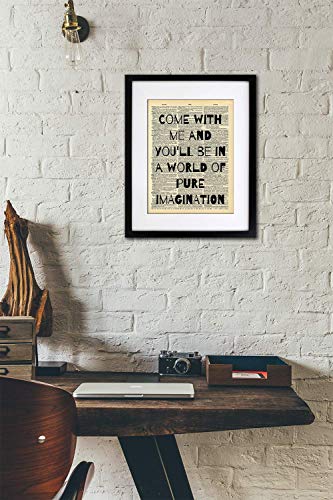 Willy Wonka - Come With Me Quote Art - Authentic Upcycled Dictionary Art Print - Home or Office Decor (D30)