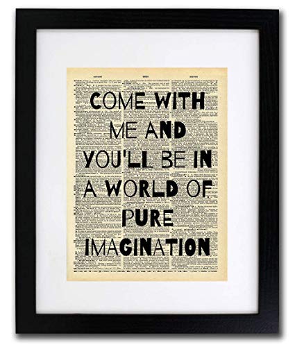 Willy Wonka - Come With Me Quote Art - Authentic Upcycled Dictionary Art Print - Home or Office Decor (D30)