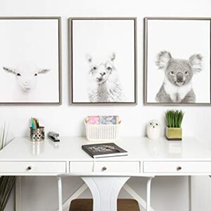 Kate and Laurel Sylvie Koala Black and White Portrait Framed Canvas Wall Art by Simon Te Tai, 18x24 Gray