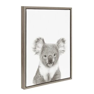 Kate and Laurel Sylvie Koala Black and White Portrait Framed Canvas Wall Art by Simon Te Tai, 18x24 Gray