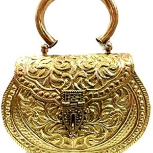 Golden Clutches Vintage Handmade Brass Metal Purse Hand Clutch Handbag for Women Party Bride Marriage Clutch