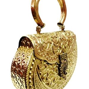 Golden Clutches Vintage Handmade Brass Metal Purse Hand Clutch Handbag for Women Party Bride Marriage Clutch