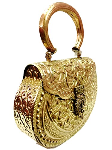 Golden Clutches Vintage Handmade Brass Metal Purse Hand Clutch Handbag for Women Party Bride Marriage Clutch