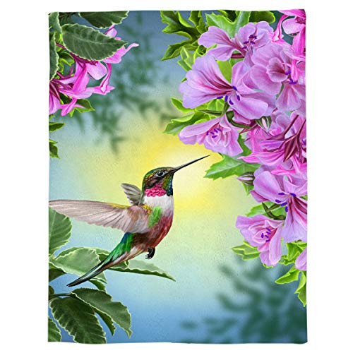 Singingin Ultra Soft Flannel Fleece Bed Blanket Hummingbird and The Flowers Throw Blanket All Season Warm Fuzzy Light Weight Cozy Plush Blankets for Living Room/Bedroom 50x60in