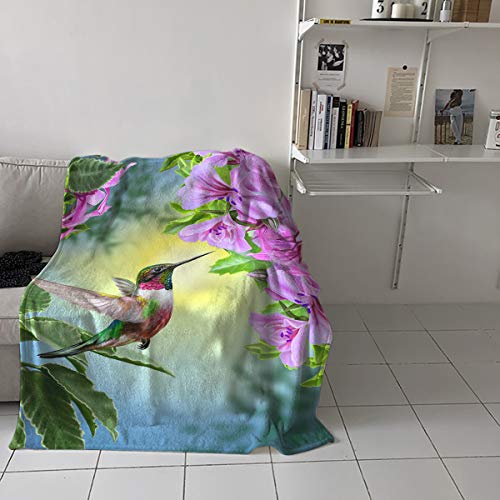 Singingin Ultra Soft Flannel Fleece Bed Blanket Hummingbird and The Flowers Throw Blanket All Season Warm Fuzzy Light Weight Cozy Plush Blankets for Living Room/Bedroom 50x60in