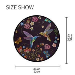 AGONA Area Rug Beautiful Hummingbirds Exotic Flowers Round Rugs Non Slip Soft Circle Floor Mat Carpets for Bedroom Kids Rooms Living Room Playroom 3 Feet