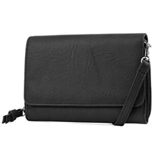 Mundi RFID Crossbody Bag For Women Anti Theft Travel Purse Handbag Wallet Vegan Leather ((Black))