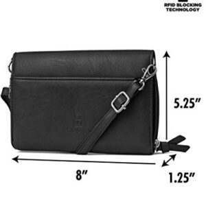 Mundi RFID Crossbody Bag For Women Anti Theft Travel Purse Handbag Wallet Vegan Leather ((Black))