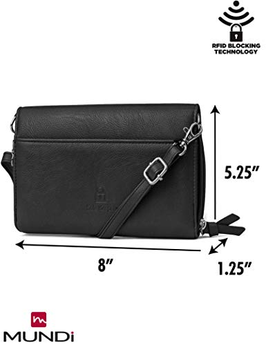 Mundi RFID Crossbody Bag For Women Anti Theft Travel Purse Handbag Wallet Vegan Leather ((Black))