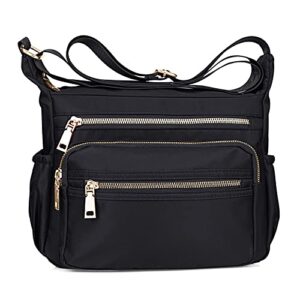 notag nylon crossbody bags for women small waterproof cross body handbag mutilpockets shoulder bags lightweight travel purses (black)