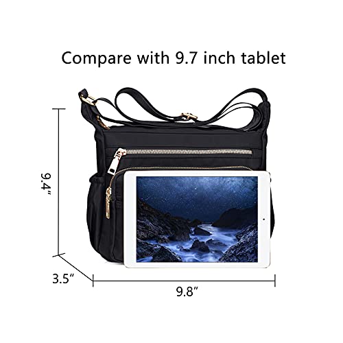 NOTAG Nylon Crossbody Bags for Women Small Waterproof Cross Body Handbag Mutilpockets Shoulder Bags Lightweight Travel Purses (Black)