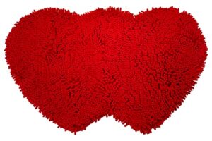 yx-yami chenille double heart rugs,super soft anti-skid area rugs carpet, bathroom, bedroom, stairs and new home floor decorations (red)
