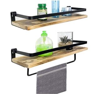 my rustic floating shelves for wall mounted with rails decorative storage shelves for kitchen, bathroom, matte black metal frame – set of 2