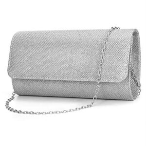 Vgift Purses for Women Evening, Formal Envelop Clutch Shiny Glitter for Party Wedding, Silver