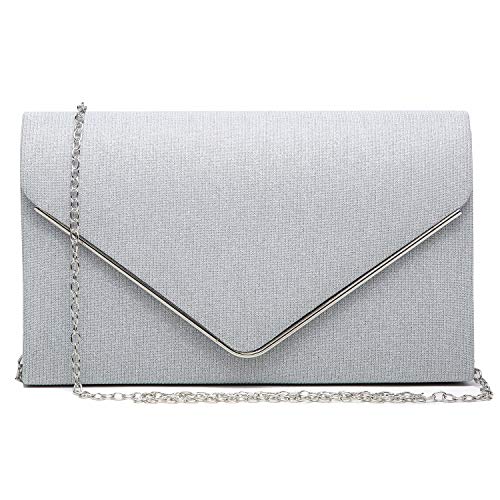 Dasein Women Glistening Clutches Handbags Evening Bags Wedding Purses Cocktail Prom Party Clutches (Silver)