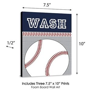 Big Dot of Happiness Batter Up - Baseball - Kids Bathroom Rules Wall Art - 7.5 x 10 inches - Set of 3 Signs - Wash, Brush, Flush