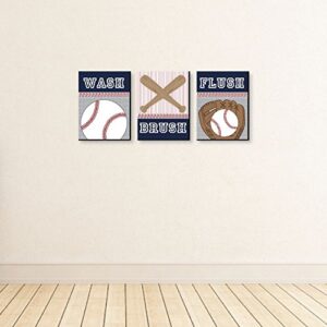 Big Dot of Happiness Batter Up - Baseball - Kids Bathroom Rules Wall Art - 7.5 x 10 inches - Set of 3 Signs - Wash, Brush, Flush