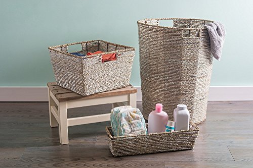 DII Trapezoid Seagrass Metallic Basket, 16x5x4-Set of 2, Silver