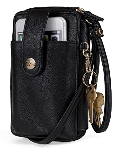 Mundi Jacqui Vegan Leather RFID Womens Crossbody Cell Phone Purse Holder Wallet ((Black))