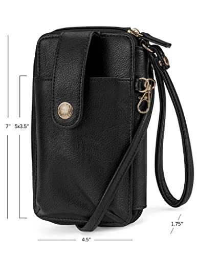 Mundi Jacqui Vegan Leather RFID Womens Crossbody Cell Phone Purse Holder Wallet ((Black))