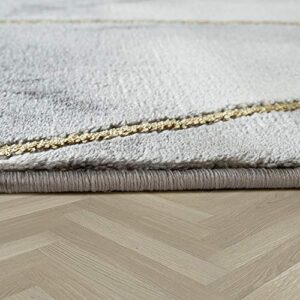 Living Room Rug Grey Gold 3-D Border Marble Pattern Robust, Size:5'3" x 7'7"