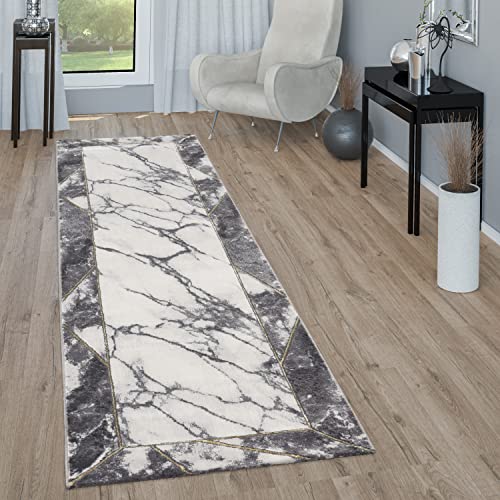 Living Room Rug Grey Gold 3-D Border Marble Pattern Robust, Size:5'3" x 7'7"