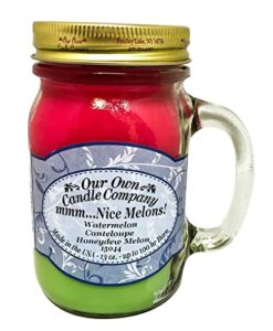 our own candle company mmm… nice melons! watermelon, cantaloupe, honeydew melon scented 13 ounce mason jar candle